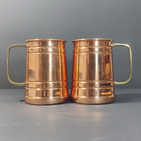 Copper Stainless Steel Moscow Mule Tankarts Mug Set Of 2 Old Style Beer Cups Lot - Picture 1 of 11
